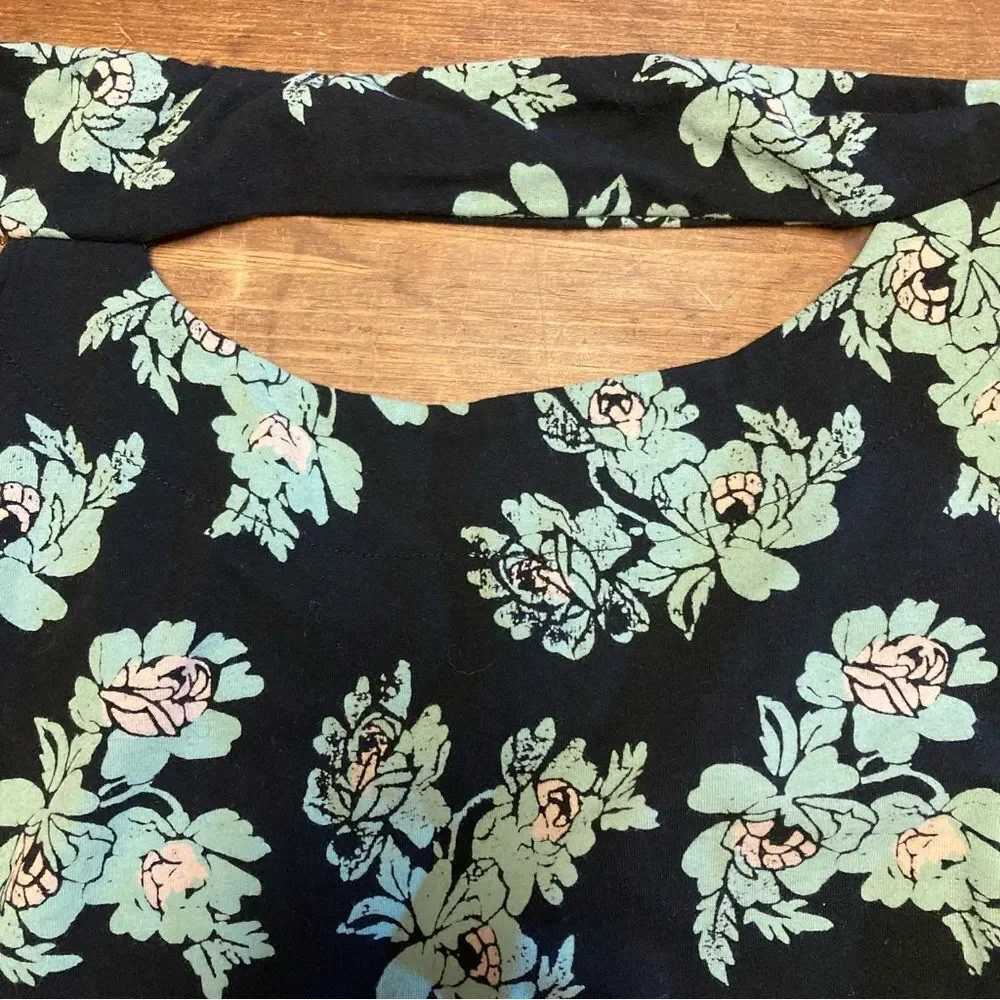 Free People Intimately So Much Black and Green Floral Bodysuit Medium Thong